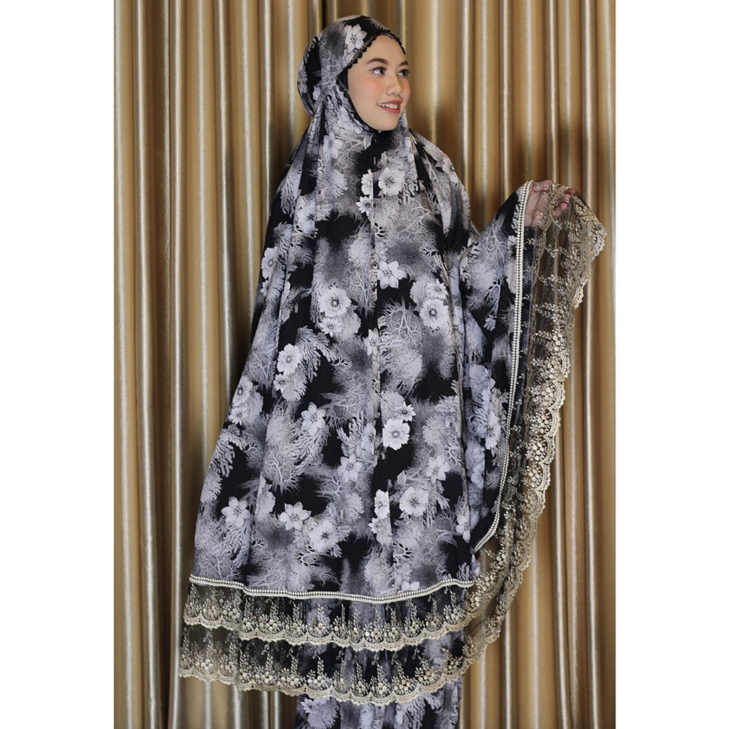 Mukena Rayon Viscose Original  Premium Dewasa Motif Bunga Atasan Renda