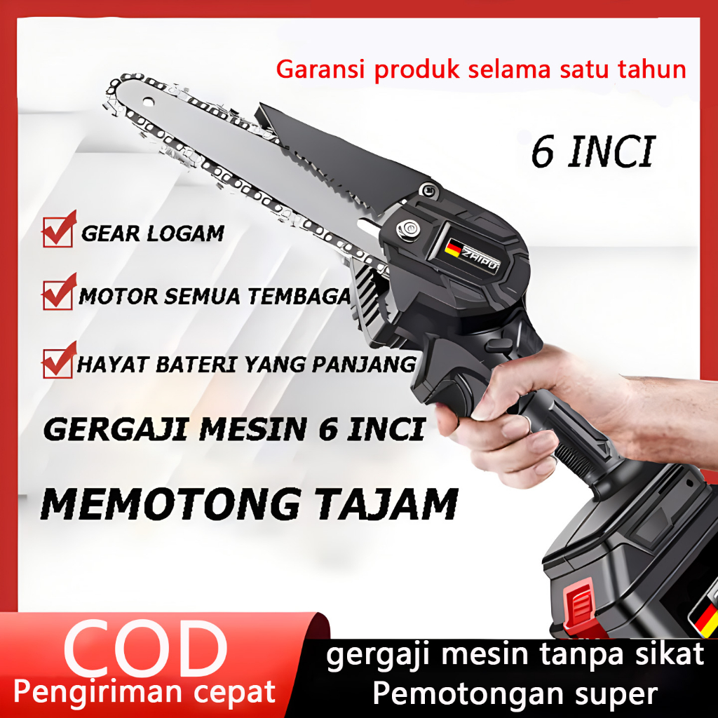 QH Chainsaw mini 6 Inch Chainsaw Chain Saw Cordless 2 baterai 6 Inch Chainsaw Cordless Chainsaw