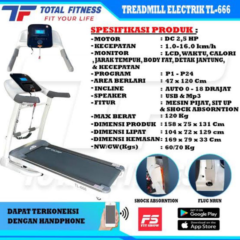 TL666 Treadmill Elektrik | Total Fitness