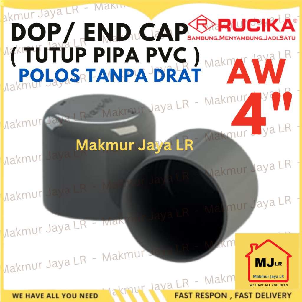CAP / END CAP / DOP 4" 4 inch RUCIKA AW TEBAL Tutup Pipa PVC Polos Tanpa Drat 4 dem