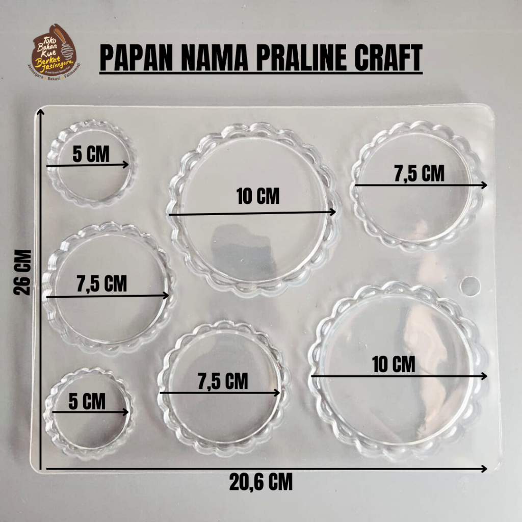 CETAKAN PAPAN NAMA BULAT /CETAKAN COKLAT PAPAN NAMA PRALINE CRAFT / PCS
