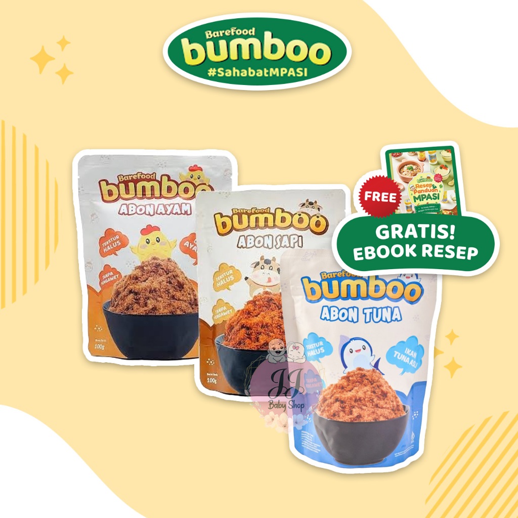 

BAREFOOD BUMBOO Abon Sapi Ayam 90gr Tuna 75gr / Abon Cemilan MPASI Anak & Dewasa(1 Tahun+)