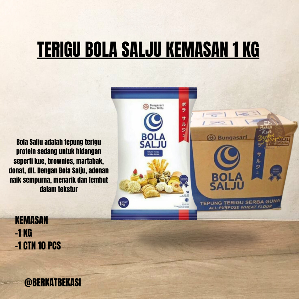 

BUNGASARI BOLA SALJU 1 KG TEPUNG TERIGU PREMIUM / TEPUNG TERIGU / CTN
