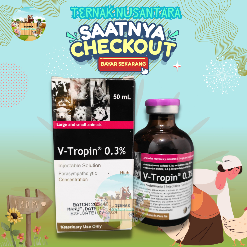 V TROPIN 0.3% (Atropin injeksi untuk hewan) 50 ml - Atropin Hewan Sapi V-TROPIN VTROPIN