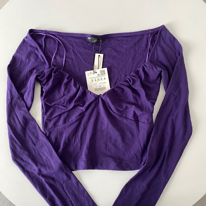 NEW!! Pull&Bear long sleeve bardot milkmaid top in purple / Pull&Bear top/ atasan Pull&Bear / Purple