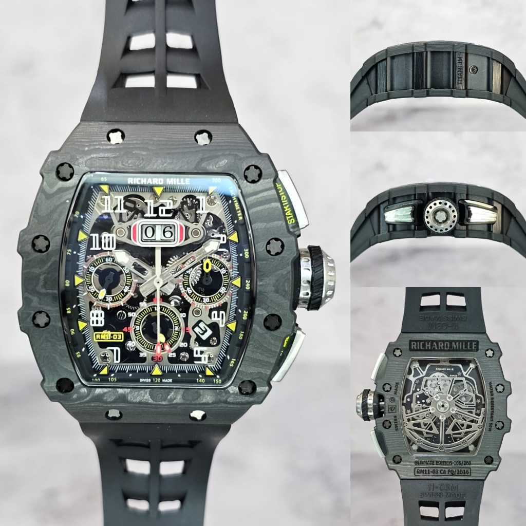 JAM TANGAN RICHARD MILLE CLONE 1:1 RM 11-03 CARBON LIMITED EDITION FULLSET BOX / NEW MEN LUXURY WATC