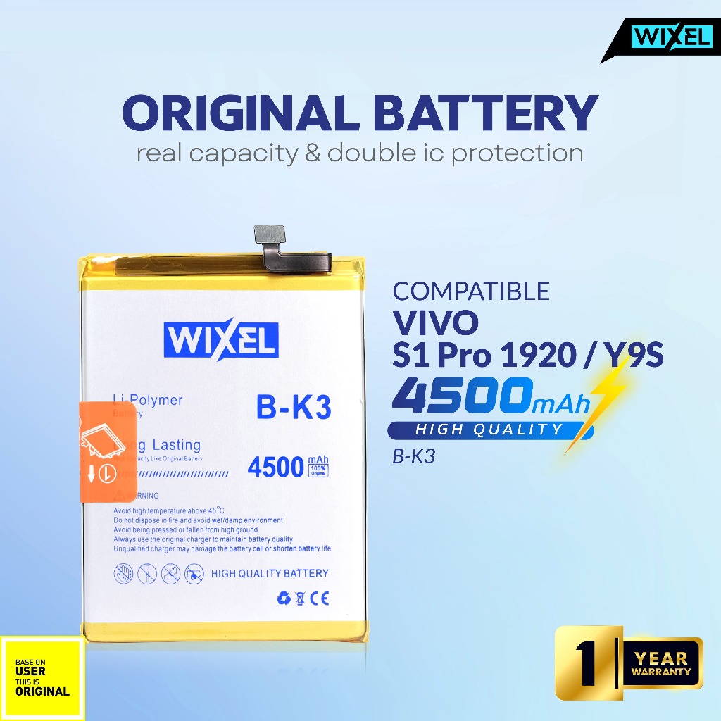 WIXEL ORIGINAL Baterai Vivo S1 Pro 1920 Y9S B-K3 BK3 Double Power Real Capacity Batre Batrai Batre B