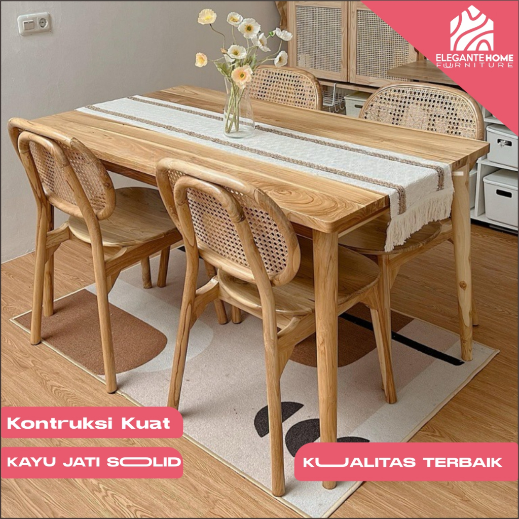 meja makan, kursi meja makan jepang, kursi rotan, kursi makan minimalis 4 kursi kursi rotan cafe