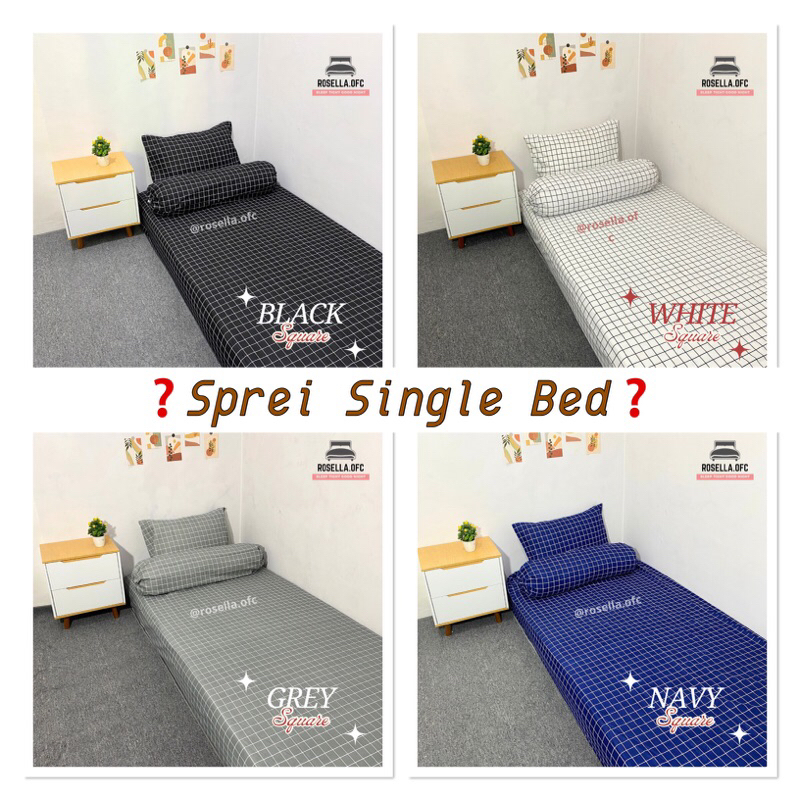 Sprei Aesthetic Single Bed Sprei Kotak Aesthetic Estetik Black Seprei Hitam Square Kotak Monochrome 