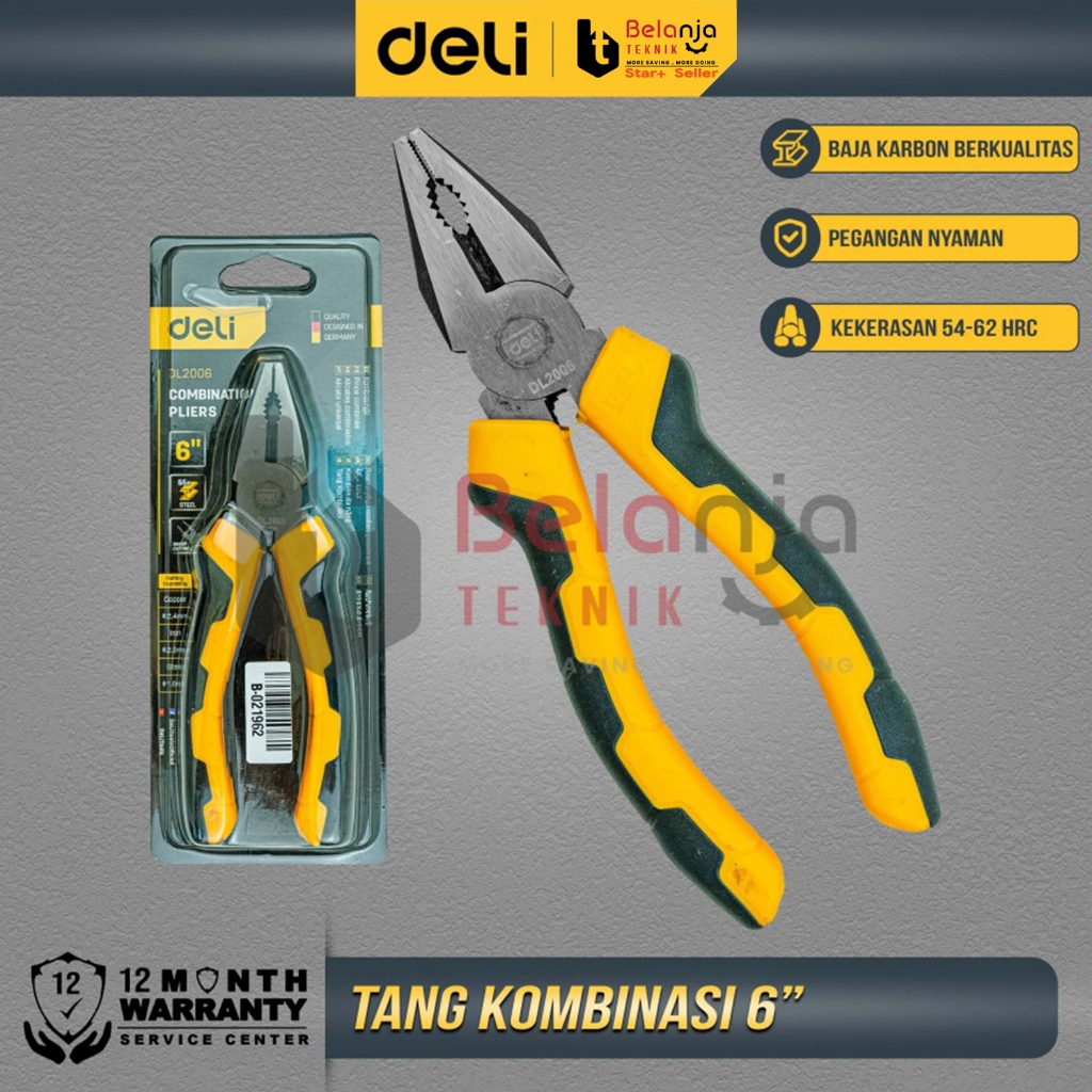 Deli Tang Kombinasi 6 Inch Combination Pliers 6" Tang Kombinasi Linesman Pliers Steel + PVC Handle