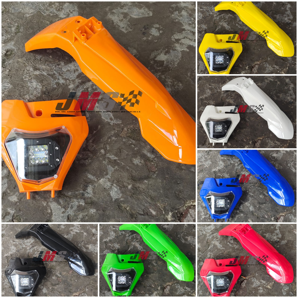 Spakbor depan ktm 250 2017 plus Headlamp batok lampu depan ktm250 12 LED SUPERMOTO UNIVERSAL