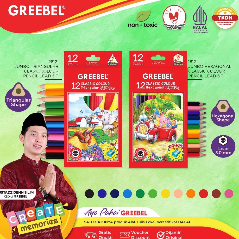 

KODE X8S9 GREEBEL Pensil Warna JUMBO TRIANGULAR HEXAGONAL ColoringColorColour Pencils Cerah tidak beracun utk mewarnai anak