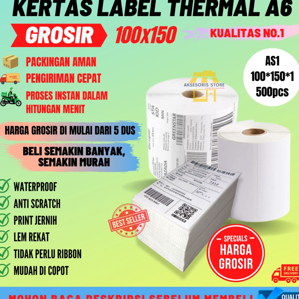 

Berkualitas GROSIR KERTAS THERMAL STICKER 35PCS 5PCS UKURAN A6 1X15
