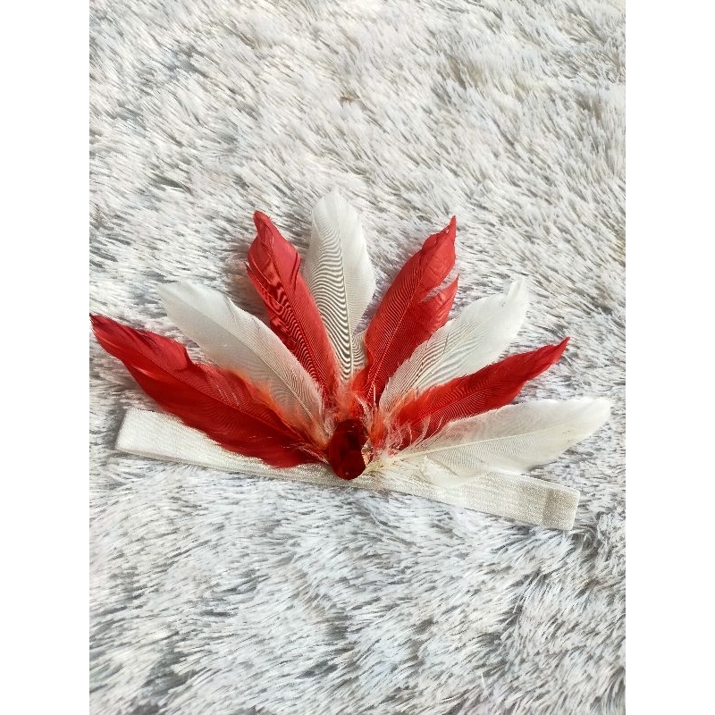 Bando bulu Hiasan kepala bulu mahkota bulu merah putih seling