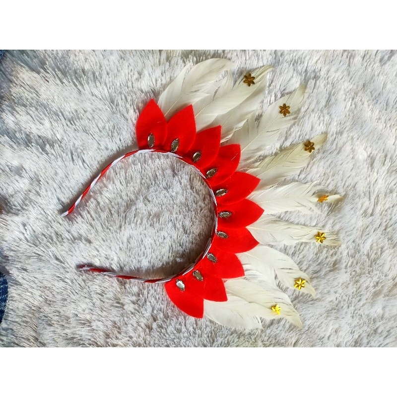 Bando bulu Hiasan kepala bulu mahkota bulu merah putih