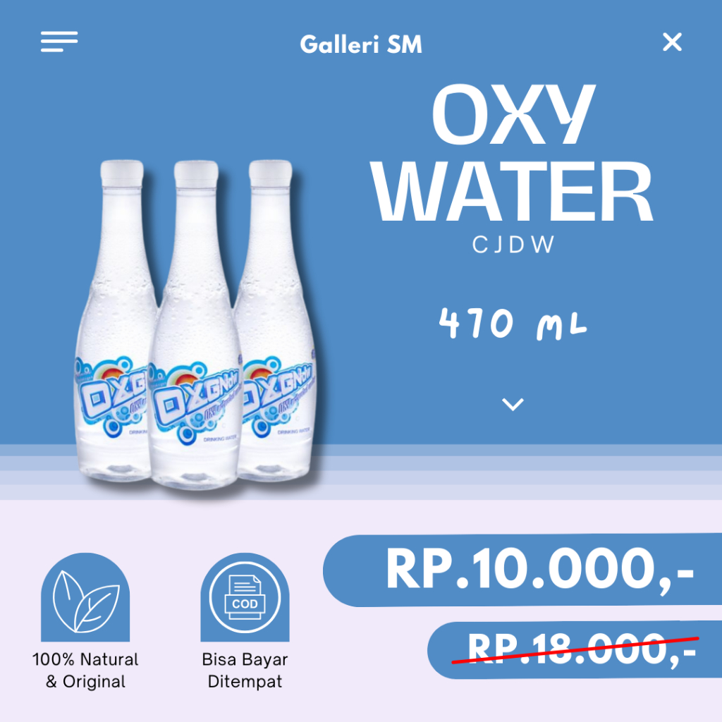 

Oxy Water Air Minum Oksigen Tinggi 470 ml CJDW Network Oxygn-dw Drinking Water Oxygen Murni Asli