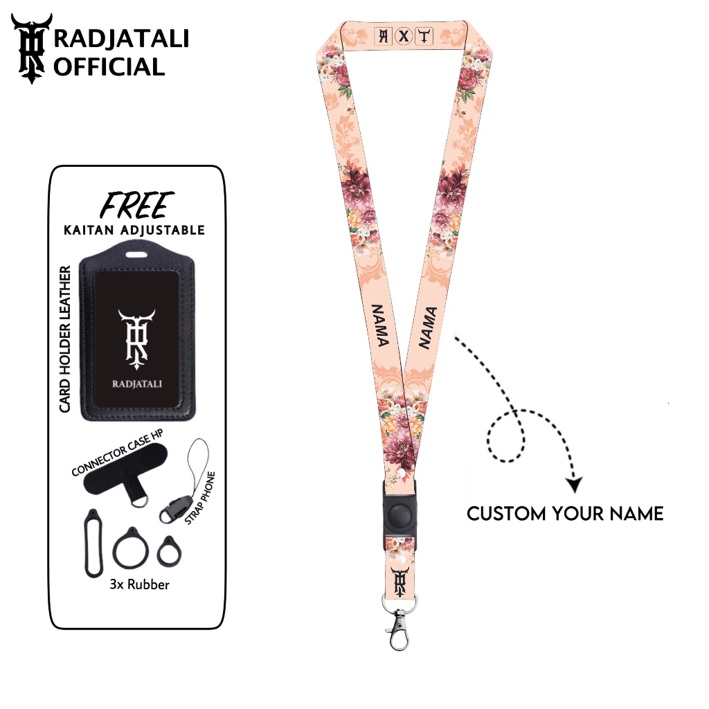 

Lanyard Custom Nama Floral Series 2cm Request Nama Satuan Gantungan Card holder Full printing 2 sisi Tali Lanyard Hp Name Tag