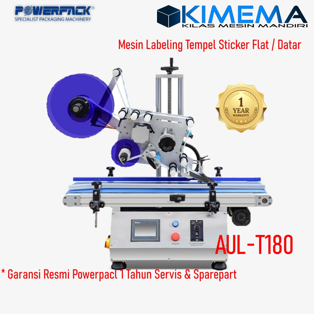 Mesin Penempel Sticker Botol Flat Datar Top Up Labeling Machine AUL-T180 Powerpack