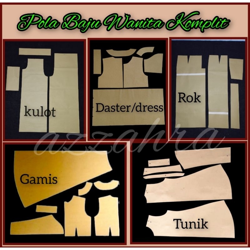 Paket komplit pola baju wanita( pola: kulot,daster,gamis,rok span,tunik)
