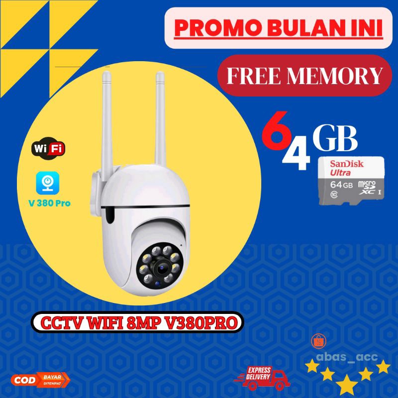 CCTV WIFI 8MP V380 PRO FREE MEMORY 64GB TINGGAL PASANG