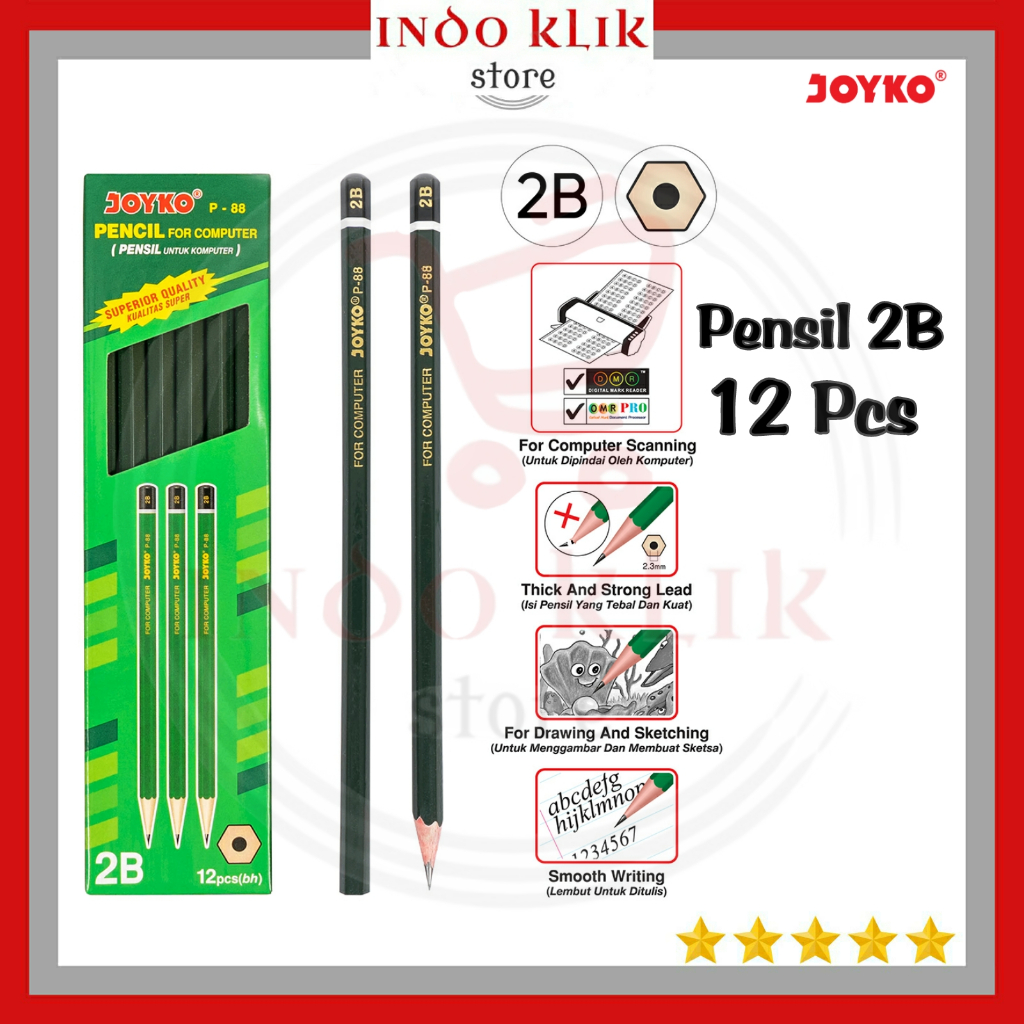

Pensil kayu joyko 2B P-88 / Pensil sekolah p 88 hijau murah
