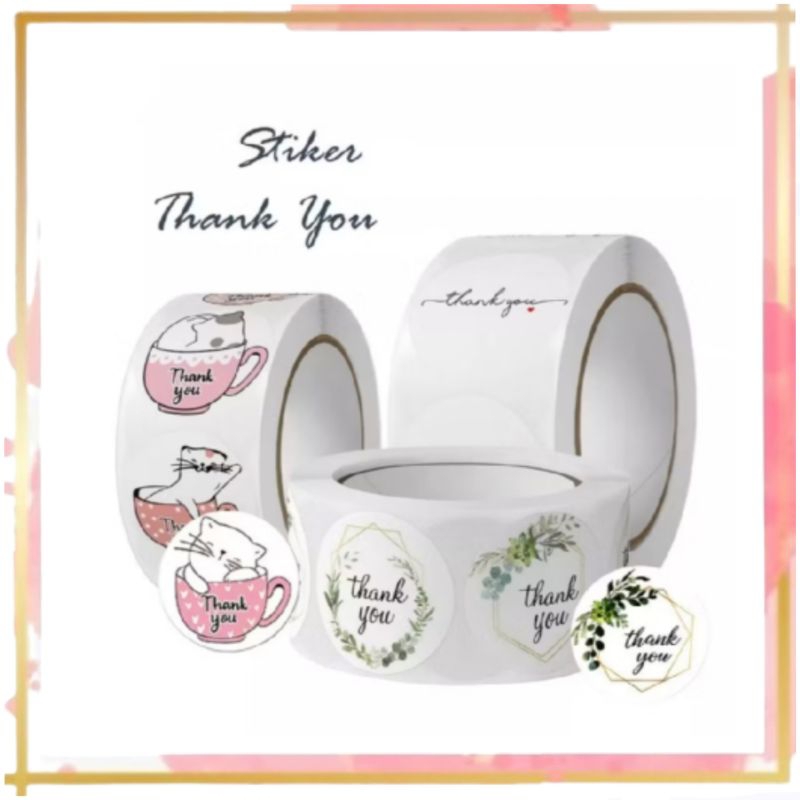 

Stiker Sticker Thank You 1 Roll 500 pcs Lebel Makanan Box Packing Kemasan Cantik