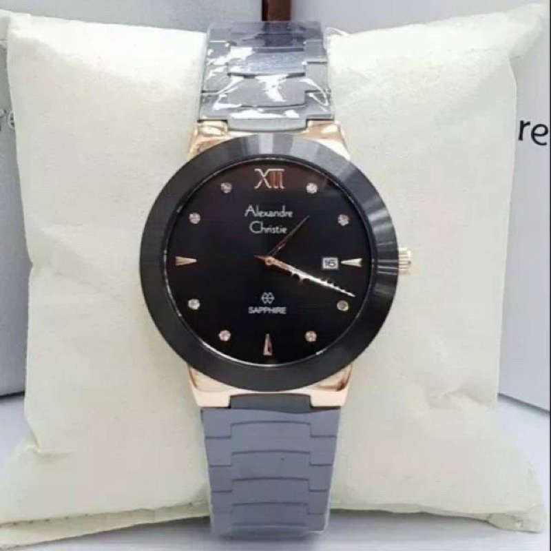 Jam Tangan Wanita Alexandre Christie 8569 AC 8569 Hitam Rosegold Original Garansi Resmi KACA SAPHIRE