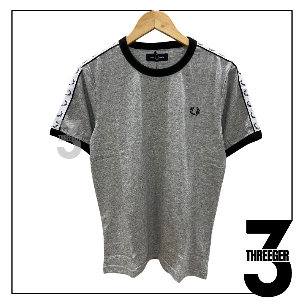 Fred Perry Taped Ringer Tee Steel Marl Original / Kaos Fred Perry Original