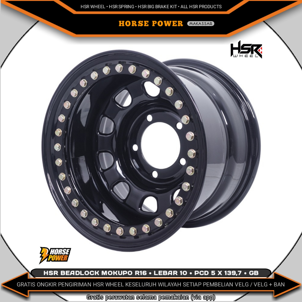 Velg Besi R16 • Mobil 5 Baut Roda • Single Pcd 5 x 139,7 • Hsr Beadlock Mokupo