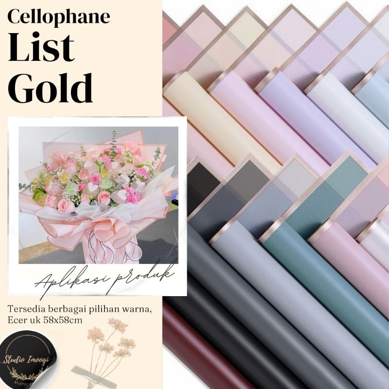 

KERTAS BUKET FLOWER WRAPING CELLOPHANE BAHAN BUKET MOTIF LIST GOLD