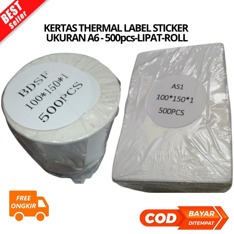 

[JK] BAYAR DI TEMPAT KERTAS THERMAL LABEL STICKER 100X150 500PCS BARCODE UKURAN A6 - 500pcs-LIPAT-ROLL
