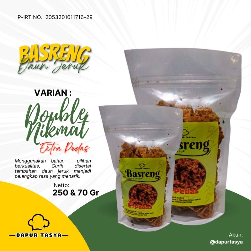 

DOUBLE KOMPLIT BASRENG DAUN JERUK EXTRA PEDAS 250 & 70 GR DAPUR TASYA