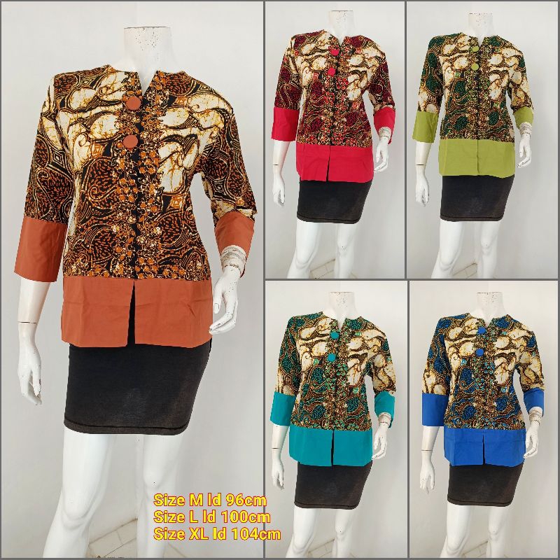 Blus Atasan Batik Kemeja Wanita Kombinasi Polos