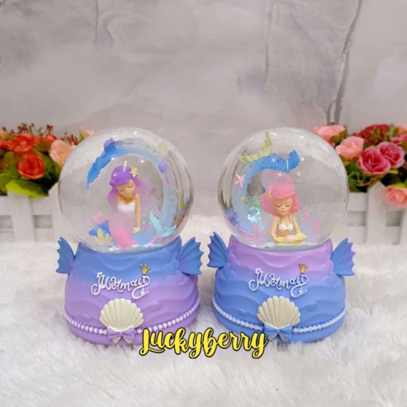 Snowball / Pajangan Bola Kaca Music Box Salju + Lampu Mermaid