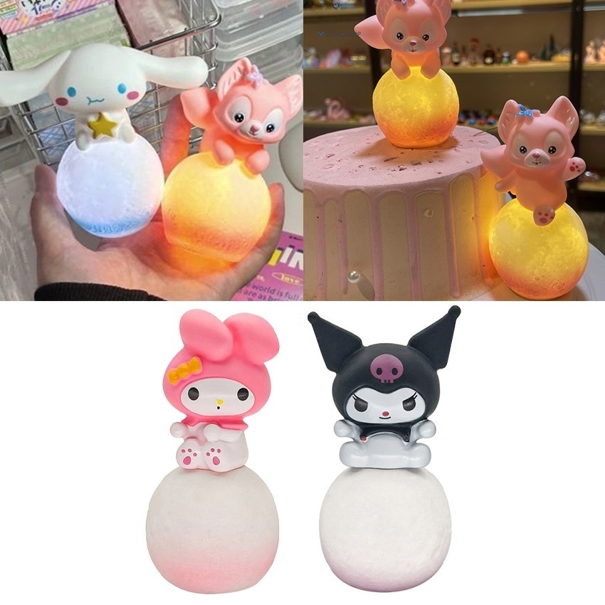 Lampu Led Lucu Sanrio Cinnamoroll Kuromi Melody Figure Kartun Moon kue cake lampu