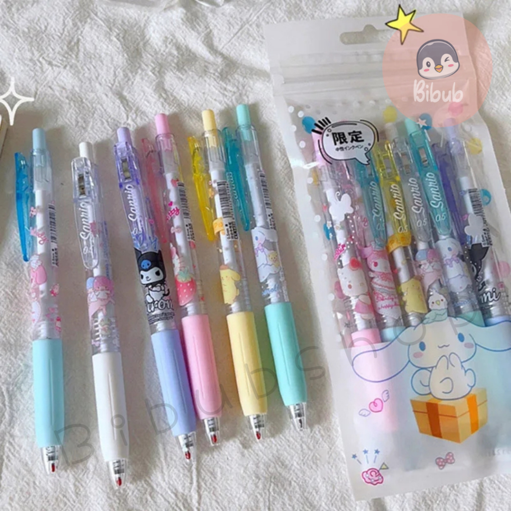 

PULPEN GEL MEKANIK 0,5mm 1 SET isi 6 Motif SANRIO CINNAMOROLL POMPURIN MELDOY KUROMI POCHACCO HADIAH PULPEN KANTOR / TINTA HITAM GEL / BALLPOINT OFFICE STATIONERY / ALAT TULIS SEKOLAH