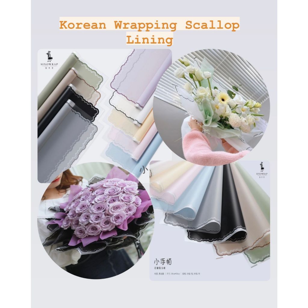 

(K 35) - (1 Lembar) Kertas Bunga Cellophane Korean Wrapping Scallop Lining Motif Flower Wrapping Korean Style Waterproof Buket Bunga