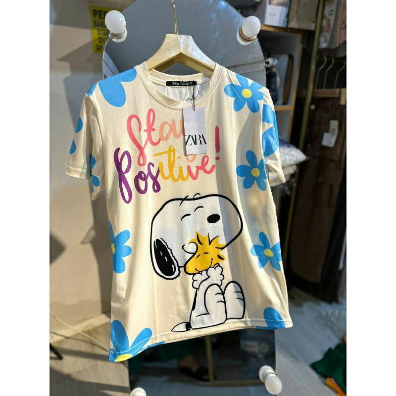 T Shirt Zara Tag Oversize The Rolling Stones dan Snoopy BKK