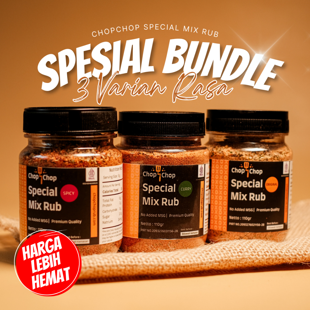 

Paket Bundle Chop Chop Rub Kombinasi dengan 3 Varian - Ori, Curry, Spicy Bumbu Marinasi Rendah Kalori