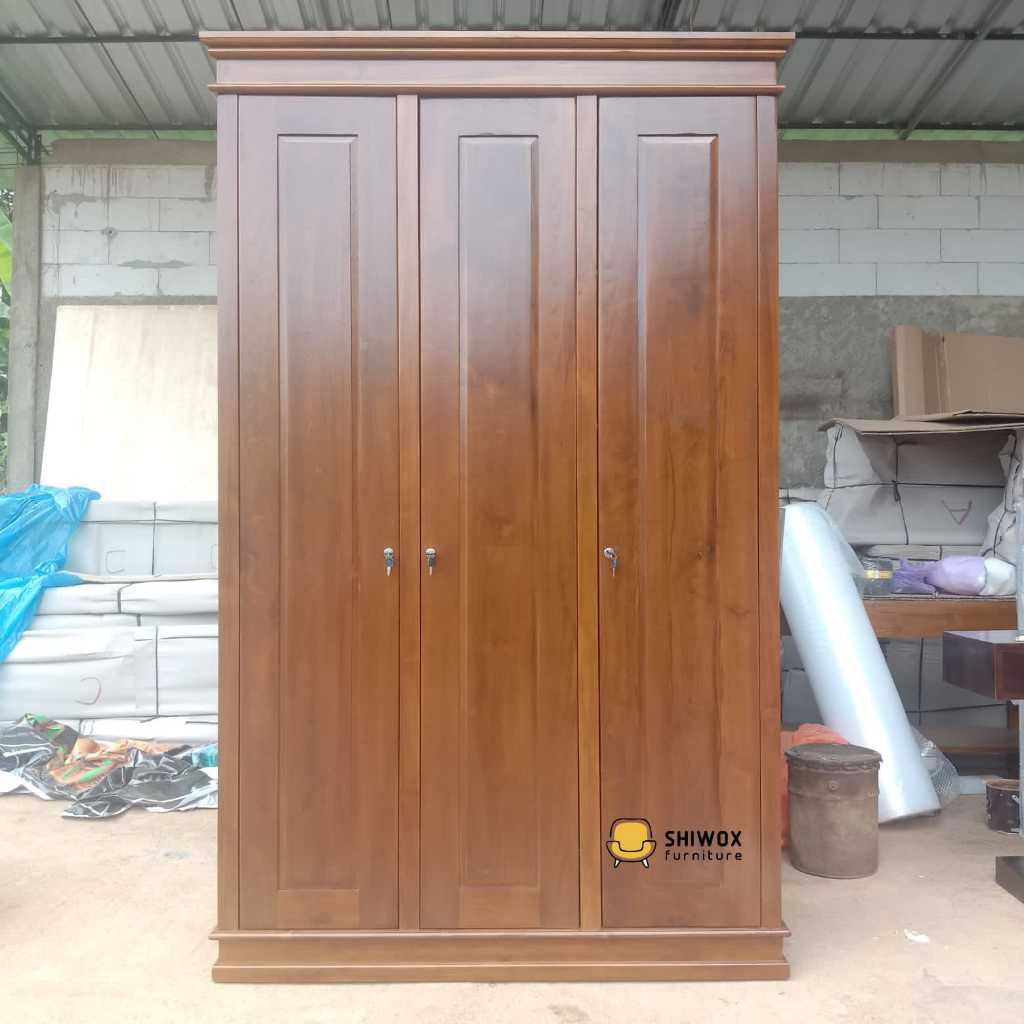 Lemari pakaian minimalis jati 3pintu/lemari baju 3pintu bahn kayu jati/lemari pakaian minimalis jati