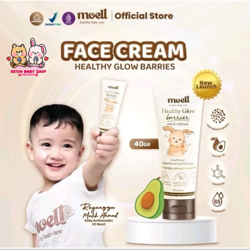 Moell Face Cream Healthy Glow Barrier 40gr / Krim Muka Bayi dan Anak /Moell Krim Wajah/ Pelembab Waj