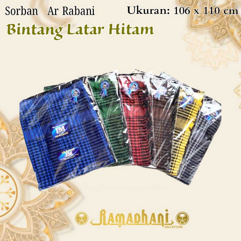 Sorban Bintang Rabbani Tenun Latar Hitam