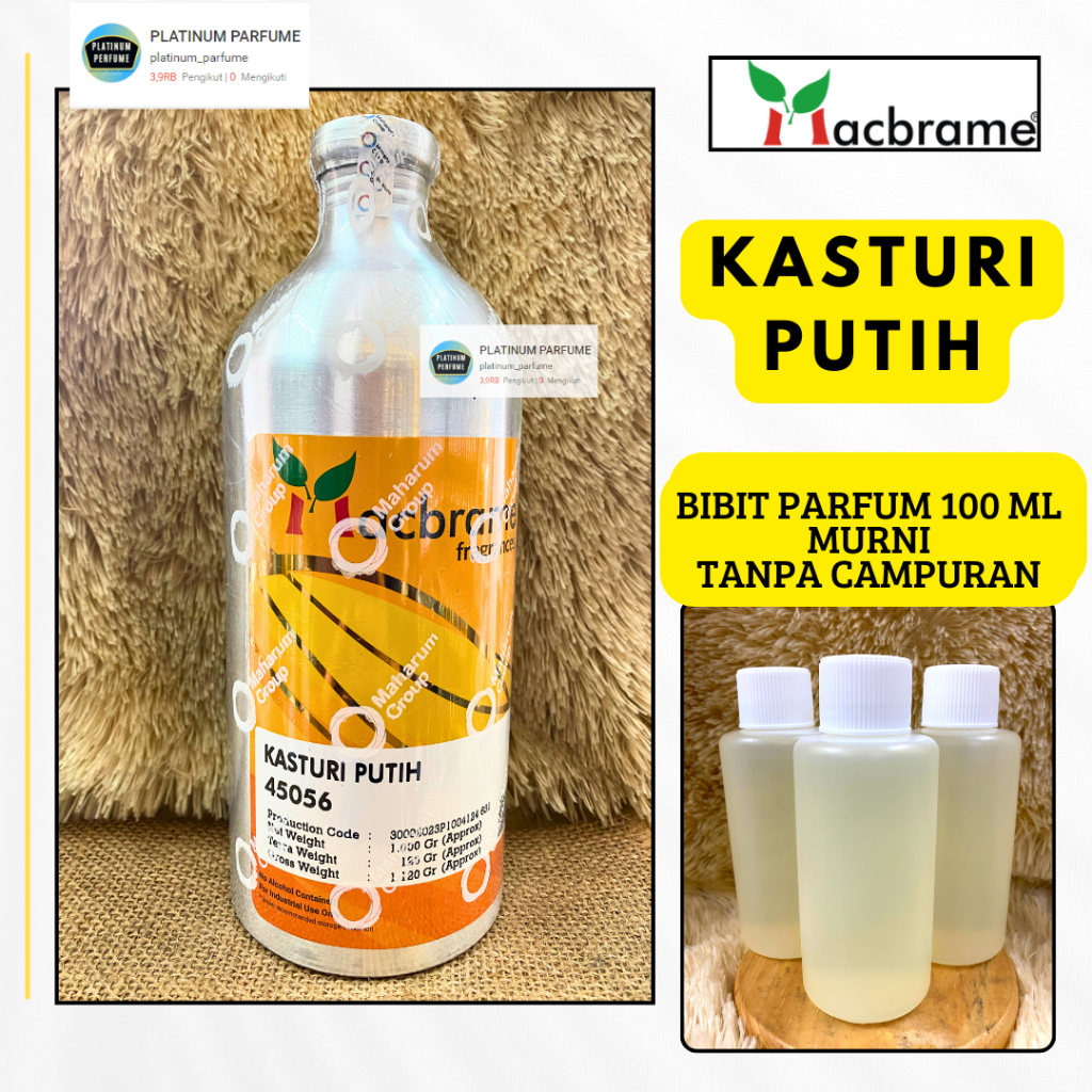 Bibit Parfum KASTURI PUTIH Repack 100 ML MURNI Non Alkohol MACBRAME Fragrance - PERFUME Tanpa Campur