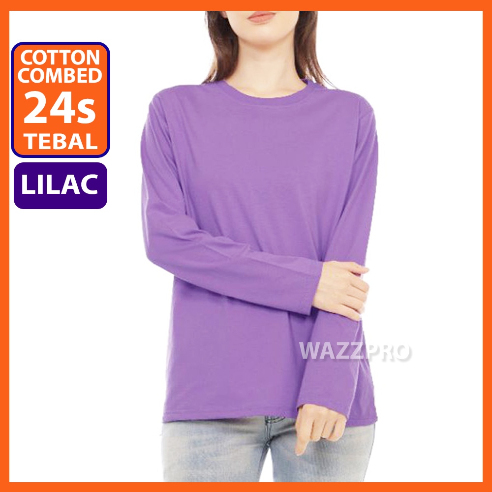 Tebal Kaos Polos 24s Cotton Combed Original Lilac Lengan Panjang Pria Wanita