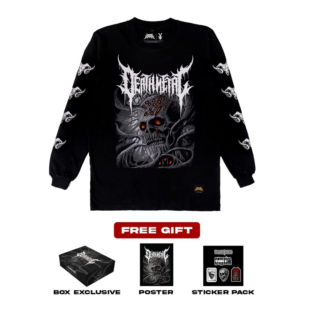 Vampire Kingdom Kaos Distro Pria Wanita Metal Lengan Panjang DeathMetal Katun 24s Hitam Skena Unisex