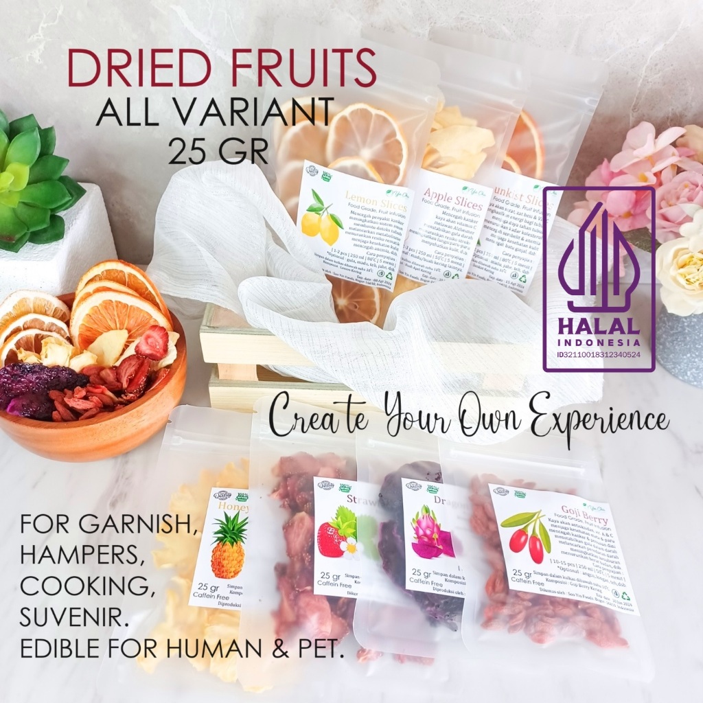 

DRIED FRUITS 25 GR ALL VARIANT/LEMON/SUNKIST/PINEAPPLE/APPLE/DRAGONFRUIT/GOJIBERRY/STRAWBERRY