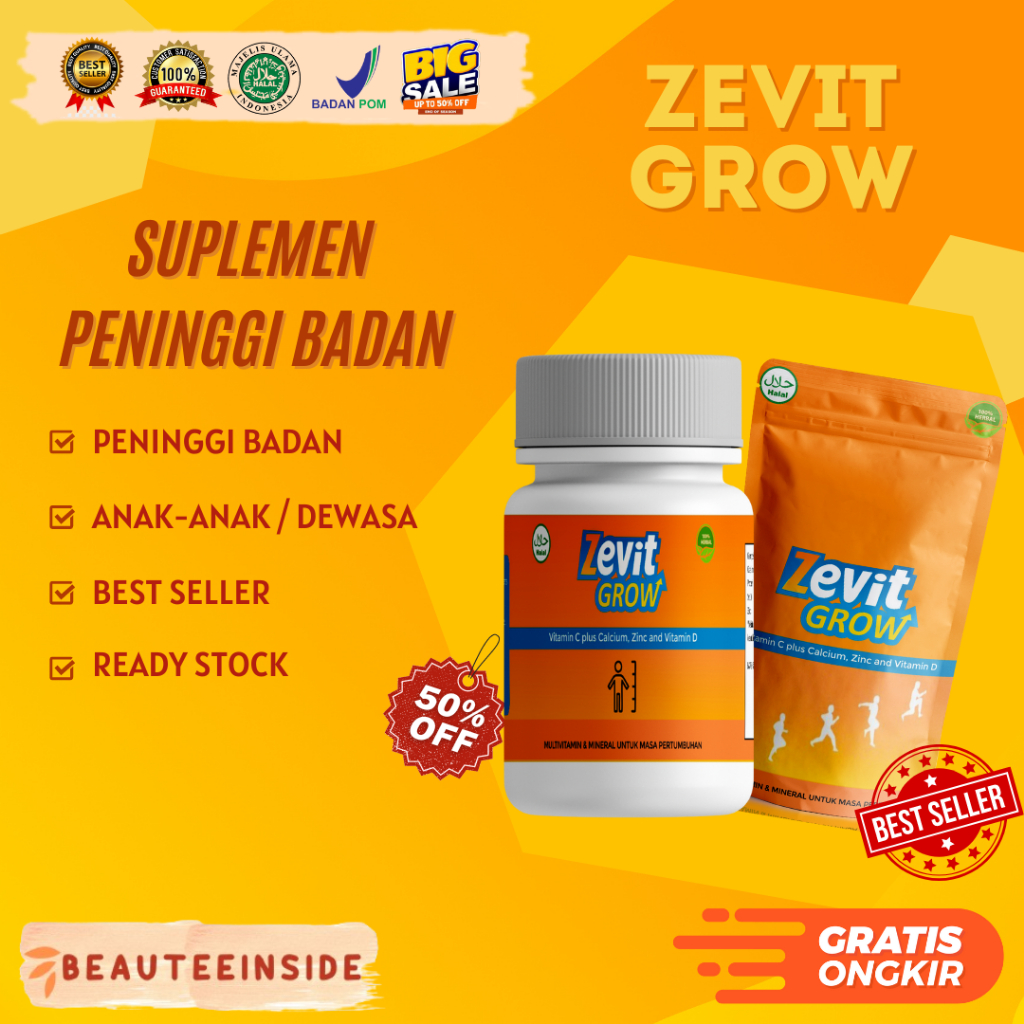 ZEVIT GROW - SUPLEMEN PENINGGI BADAN ORIGINAL BPOM / SUSU TINGGI KALSIUM ANAK DEWASA TERLARIS