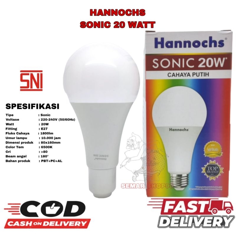 Lampu Bohlam LED Hannochs Sonic lampu LED HANNOCHS SONIC 20 watt 20W cahaya putih / BOLA LAMPU LED 2