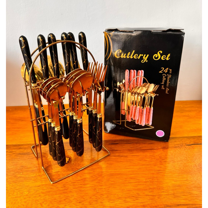 Set Sendok makan sultan motif marble gantung isi 24pcs