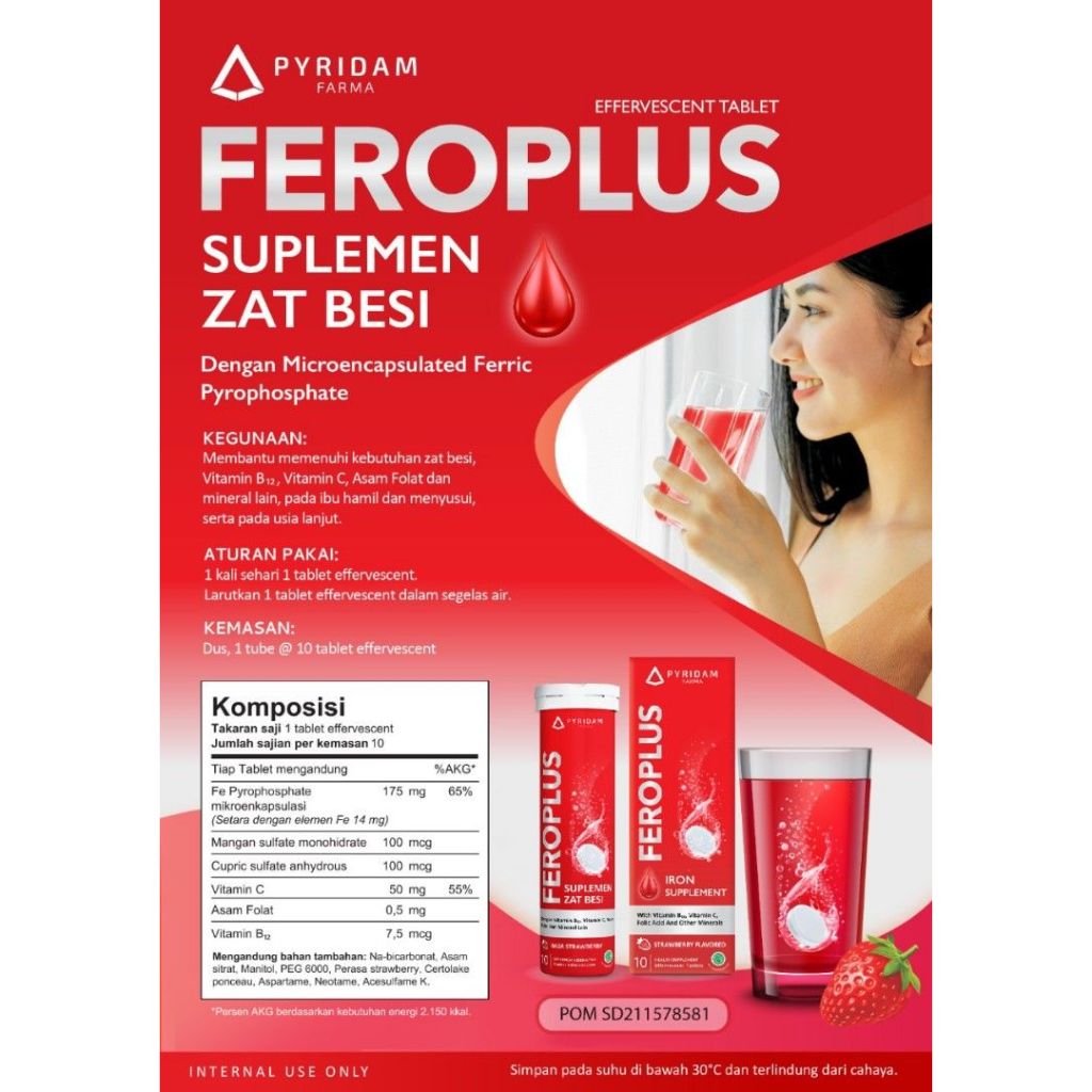 Promo FEROPLUS 10 TABLET EFFERVESCENT STRAWBERRY READY HALAL Paling Murah Asli Ori Baik Bagus, PYRID